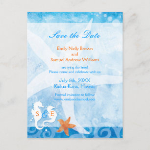 Seepferd Pair Beach Hochzeit Save the Date Ankündigungspostkarte