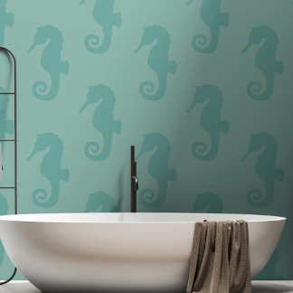 Seepferd Pattern Nautic Sea Green Tapete