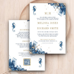 Seepferd QR-Hochzeit für die Nautische Marine Einladung