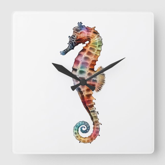 Seepferd Rainbow Quadratische Wanduhr (Vorderseite)