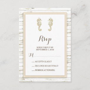 Seepferd rehabilitiertes hölzernes Strand-Hochzeit RSVP Karte