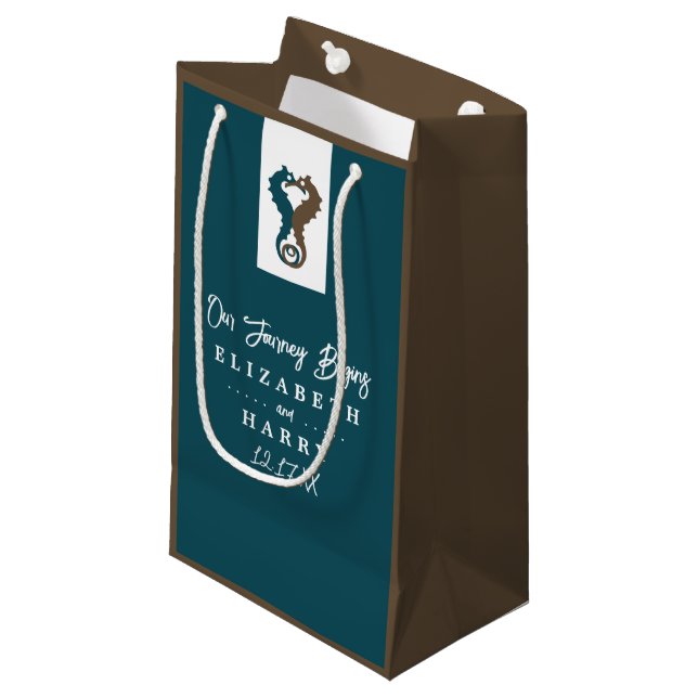 Seepferd Romance, Beach Wedding Kleine Geschenktüte (Vorderseite Schrägansicht)