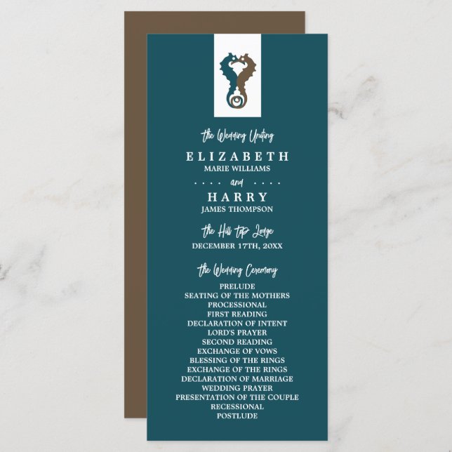 Seepferd Romance, Beach Wedding Programm (Vorne/Hinten)