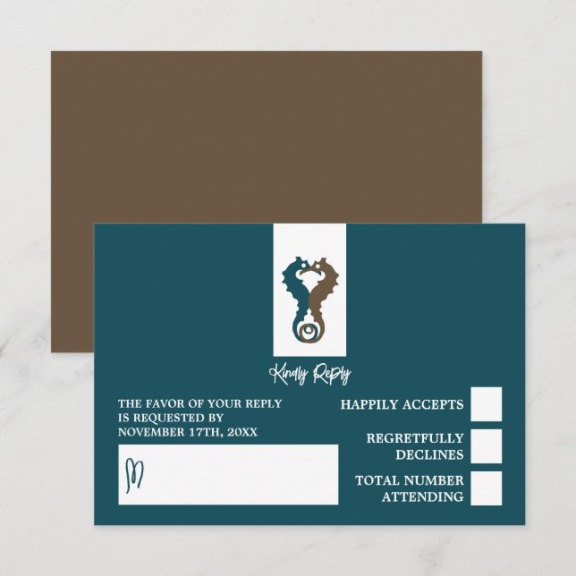 Seepferd Romance, Beach Wedding RSVP Karte (Vorne/Hinten)