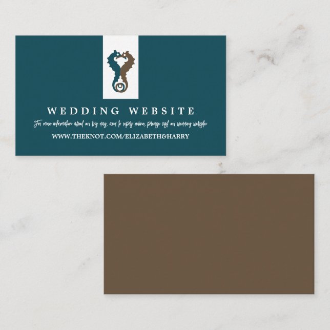 Seepferd Romance, Beach Wedding Website Begleitkarte (Vorne/Hinten)