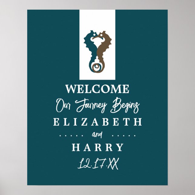 Seepferd Romance, Beach Wedding Willkommen Poster (Vorne)