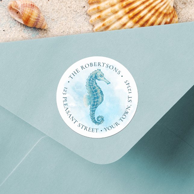 Seepferd-Rücksendeadresse Runder Aufkleber (Von Creator hochgeladen)