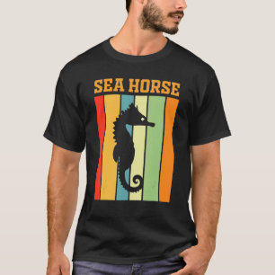 Seepferd-Schatten-Silhouette in Retrofarben T-Shirt