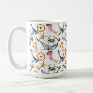 Seepferd, Schiffe Rad, Wale, Krebse, Seeteufel Kaffeetasse