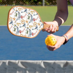 Seepferd, Schiffrad, Dolphin, Krebse, Muster Pickleball Schläger