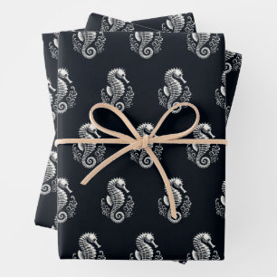 Seepferd Schwarz/Weiß Geschenkpapier Set