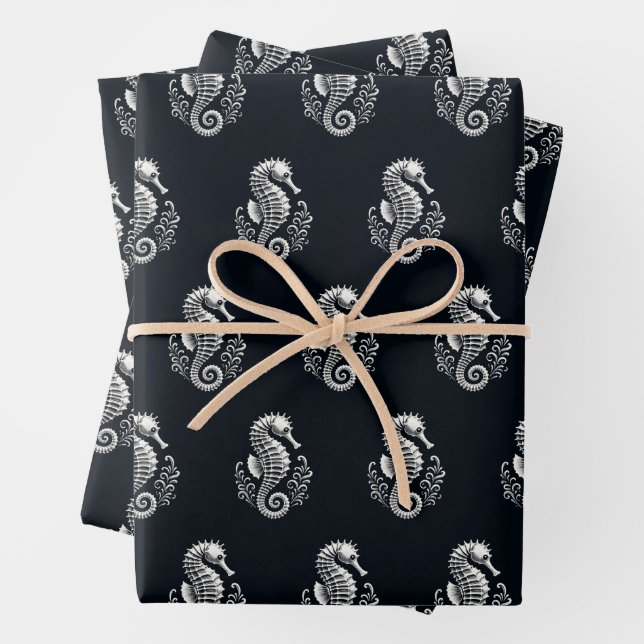 Seepferd Schwarz/Weiß Geschenkpapier Set (Beispiel)