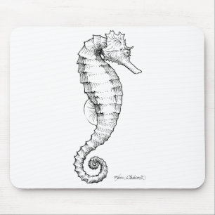 Seepferd-Schwarzweiss-zeichnen Mousepad
