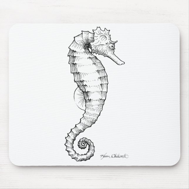 Seepferd-Schwarzweiss-zeichnen Mousepad (Vorne)
