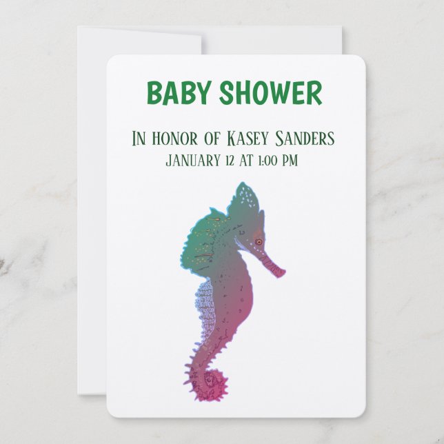 Seepferd, Sea Life Baby Dusche Einladungskarte (Vorderseite)