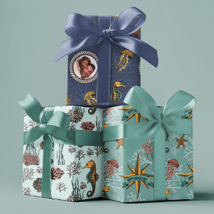 Seepferd, Seeteufel, Quallen und Korallen Geschenkpapier Set