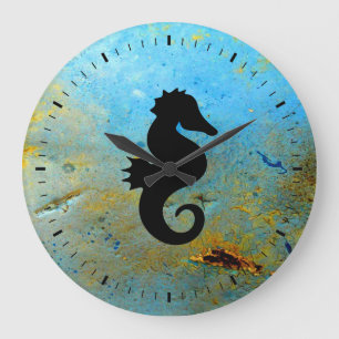 Seepferd Silhouette Große Wanduhr