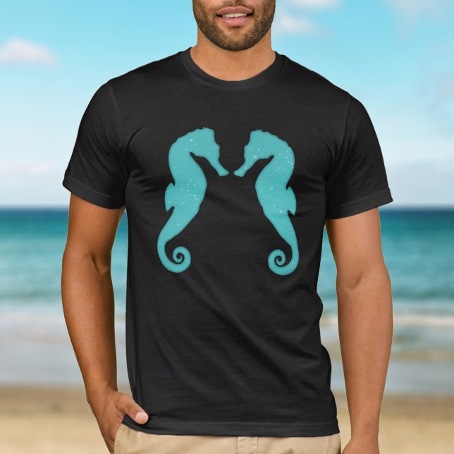 Seepferd Silhouetten Aqua Blue T-Shirt (Von Creator hochgeladen)