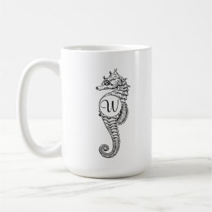 Seepferd-Skizze-Initialen-Tasse Kaffeetasse