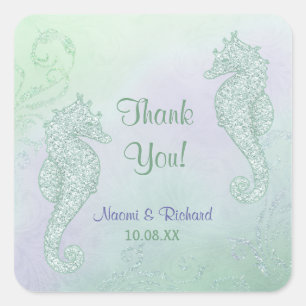 Seepferd Sparkle Wedding - Vielen Dank Quadratischer Aufkleber