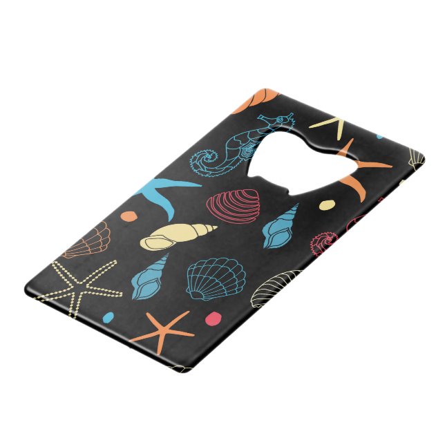 Seepferd Starfish Seashells Ocean Life Geldbeutel Flaschenöffner (Rückseite Schrägansicht)