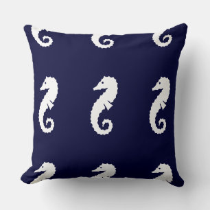 SEEPFERD Streifen WEISS auf NAVEY BLUE PILLOW Kissen