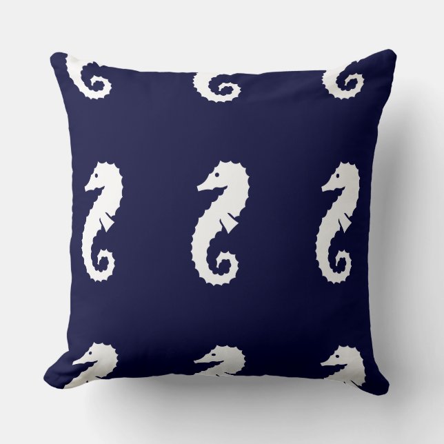SEEPFERD Streifen WEISS auf NAVEY BLUE PILLOW Kissen (Vorderseite)