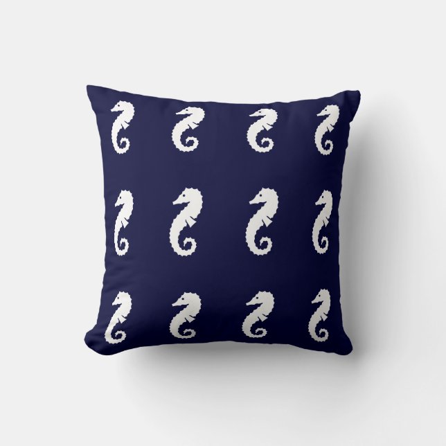 SEEPFERD Streifen WEISS auf NAVEY BLUE PILLOW Kissen (Vorderseite)
