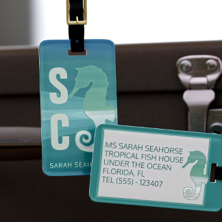 Seepferd Tropischer Fisch Monogramm Aquamariner Ge Gepäckanhänger