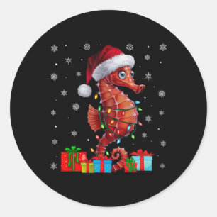 Seepferd Ugly Xmas Lights Weihnachtsmannmütze Seep Runder Aufkleber