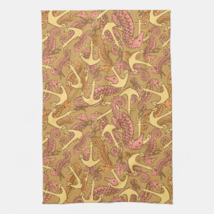 Seepferd und Ankermuster Geschirrtuch