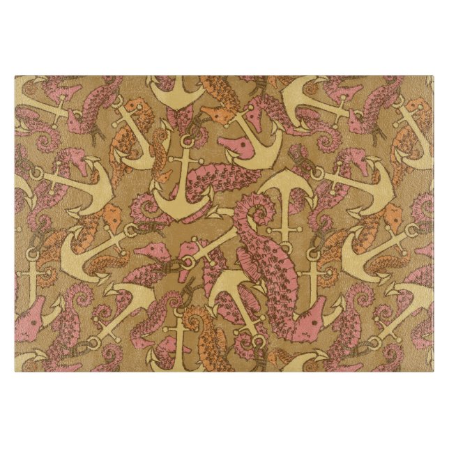 Seepferd und Ankermuster Schneidebrett (Vorderseite)