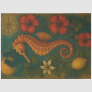 Seepferd und Hibiskus Nautische Fantasie Dekoupage Seidenpapier