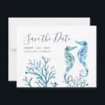 Seepferd und Korallen Save the Date<br><div class="desc">Verkünden Sie Ihre Verlobung mit meinen Save the Date Einladungen Save the Date in einem trendigen Schrift-Typografie-Stil, der das Aussehen der Handschrift weckt. Diese einfache Karte zeigt eine Nachbildung meiner originalen handbemalten Aquarell-Seepferde und Korallen mit Ihren Namen, Hochzeitstag und Hochzeitsort. Die Karten werden in der Farbe der Vollmarinefarben umgetauscht. Ideal...</div>