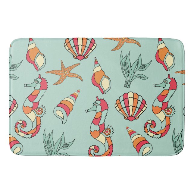 Seepferd und Seashell Muster Aquamarin Badematte (Vorderseite)