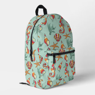 Seepferd und Seashell Muster Aquamarin Bedruckter Rucksack