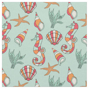 Seepferd und Seashell Muster Aquamarin Stoff