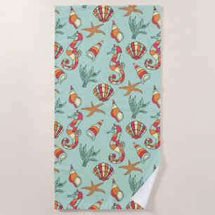 Seepferd und Seashell Muster Aquamarin Strandtuch