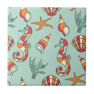 Seepferd-und Seashell-Muster Fliese
