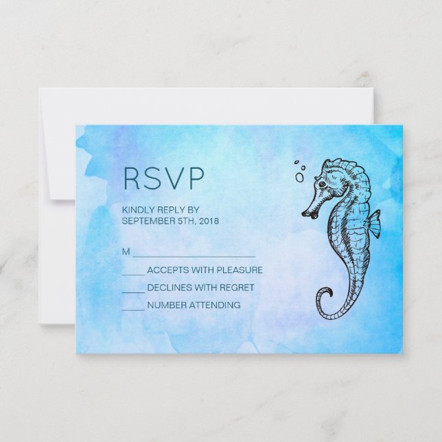 Seepferd und Seashell Nautical Wedding RSVP Karte (Vorderseite)