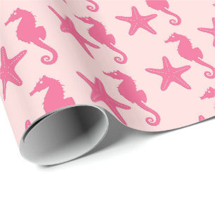 Seepferd und Seestern - Korallenrosa Geschenkpapier