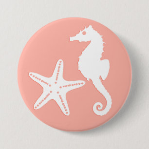 Seepferd und Seestern - Light Coral Pink Button