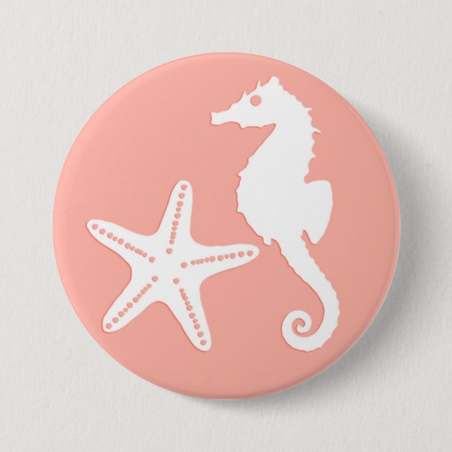 Seepferd und Seestern - Light Coral Pink Button (Vorderseite)