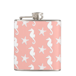 Seepferd und Seestern - Light Coral Pink Flachmann