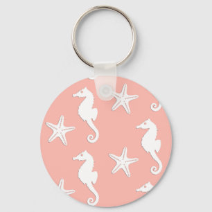 Seepferd und Seestern - Light Coral Pink Schlüsselanhänger