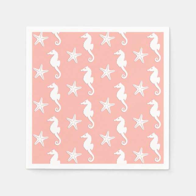 Seepferd und Seestern - Light Coral Pink Serviette (Vorderseite)