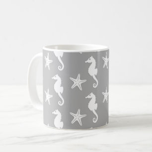 Seepferd und Seestern - weiß auf silbergrauem Grun Kaffeetasse