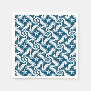 Seepferd und Starfish - Muster der blauen Meereswe Serviette