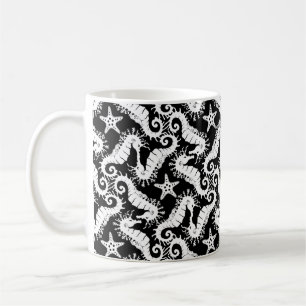 Seepferd und Starfish - Schwarzweiß-Muster Kaffeetasse