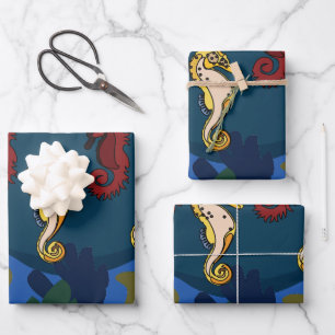 Seepferd unter der Meeresküste Küste Geburtstag Geschenkpapier Set